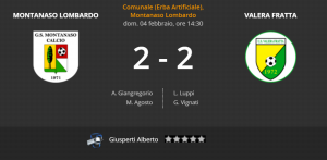 Montanaso - Valera Fratta 2-2
