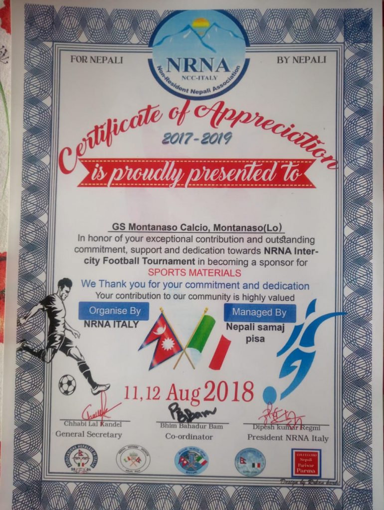 Certificato di riconiscimento