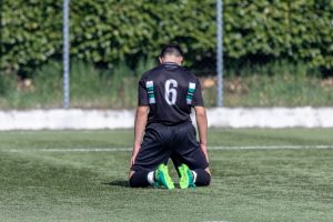 Ivan Calvi dopo il gol del Tribiano